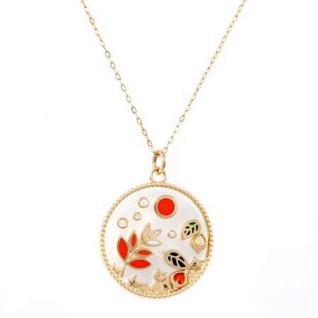 Pendentif Atelier Nawbar Love Autumn en or jaune, diamants, corail, onyx et nacre