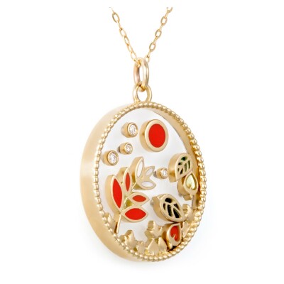 Pendentif Atelier Nawbar Love Autumn en or jaune, diamants, corail, onyx et nacre