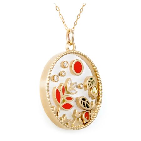 Pendentif Atelier Nawbar Love Autumn en or jaune, diamants, corail, onyx et nacre