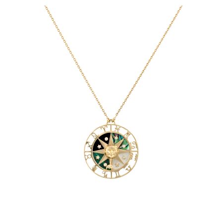 Pendentif Atelier Nawbar Zhodiac Wheel en or jaune, diamants, coquillage, malachite, onyx et nacre