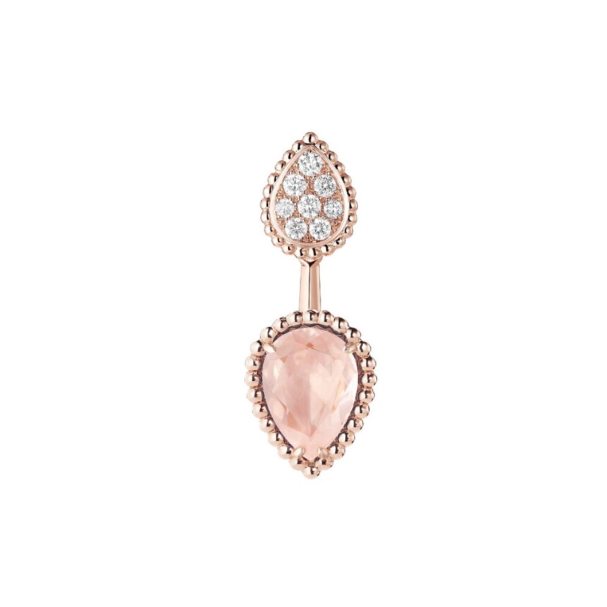 Mono boucle d'oreille Boucheron Serpent Bohème quartz rose motifs S et XS en or rose et diamants et quartz rose