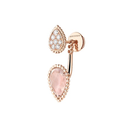 Mono boucle d'oreille Boucheron Serpent Bohème quartz rose motifs S et XS en or rose et diamants et quartz rose