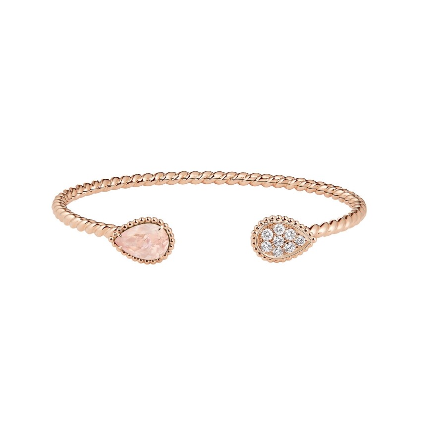 Boucheron Serpent Bohème Pink Quartz bracelet, two S patterns in pink gold, diamonds and pink quartz