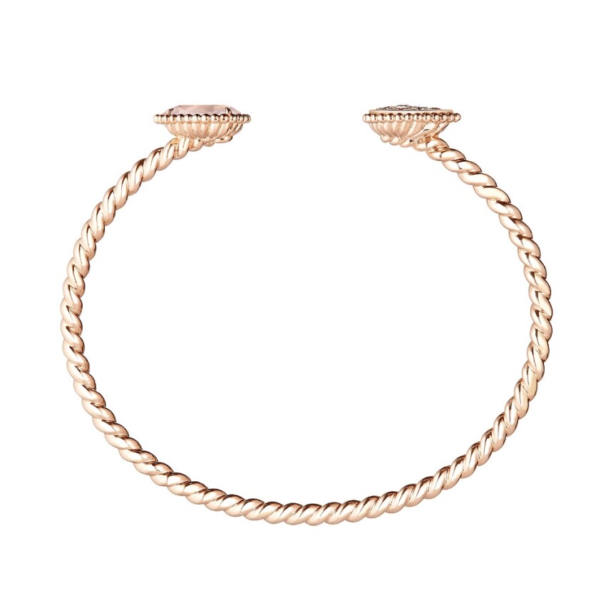 Boucheron Serpent Bohème Pink Quartz bracelet, two S patterns in pink gold, diamonds and pink quartz