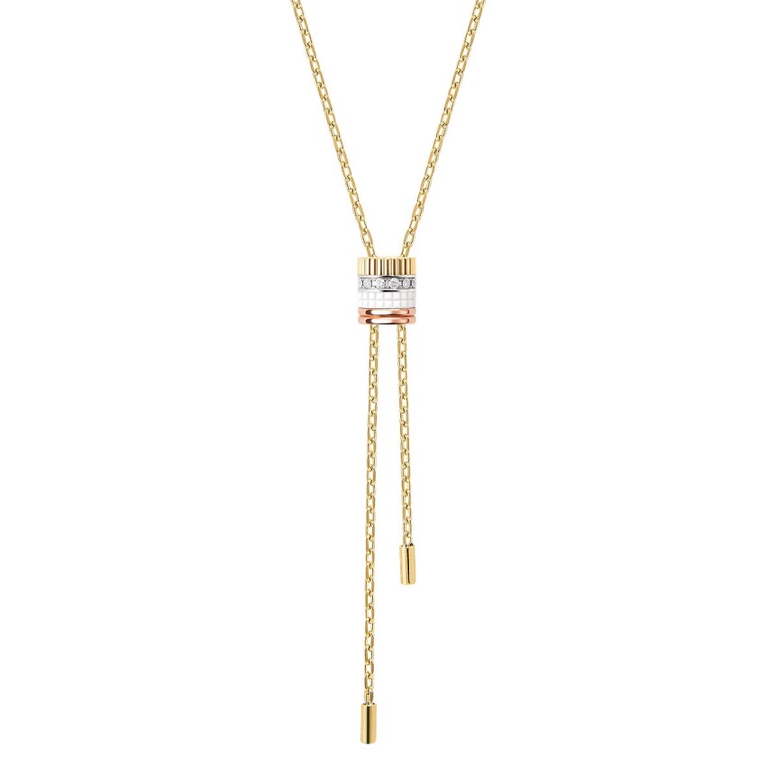Boucheron quatre white edition Tie necklace, large model in yellow gold, white gold, pink gold and white ceramic