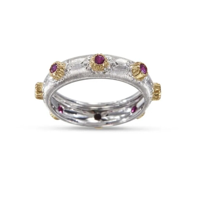 Buccellati Eternal Positano ring in white gold, yellow gold and ruby