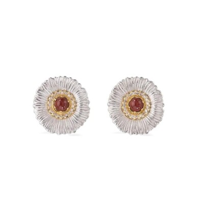 Boucles d\'oreilles Buccellati Blossom Colors  en argent et jaspe rouge