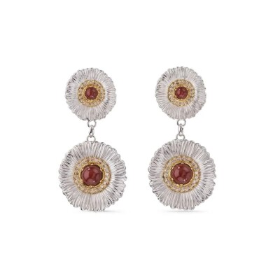 Boucles d'oreilles Buccellati Blossoms Color en argent et jaspe rouge