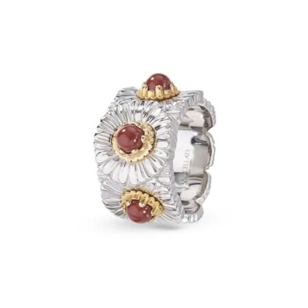 Buccellati Eternal Blossoms Color ring in silver and red jasper