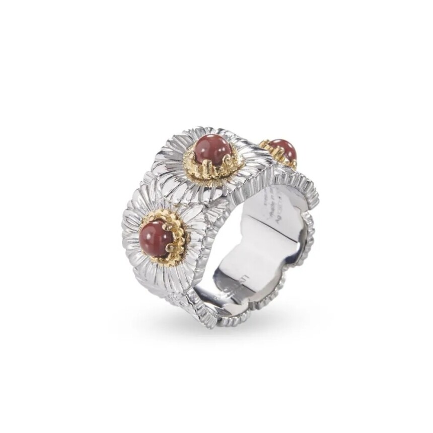Buccellati Eternal Blossoms Color ring in silver and red jasper