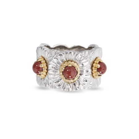 Buccellati Eternal Blossoms Color ring in silver and red jasper