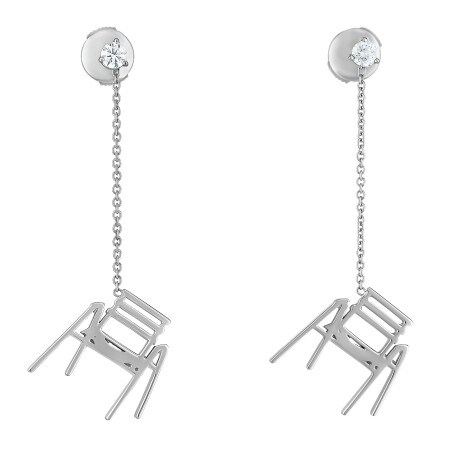 Boucles d'Oreilles Ferret x la Chaise Bleue de SAB en or blanc et diamants