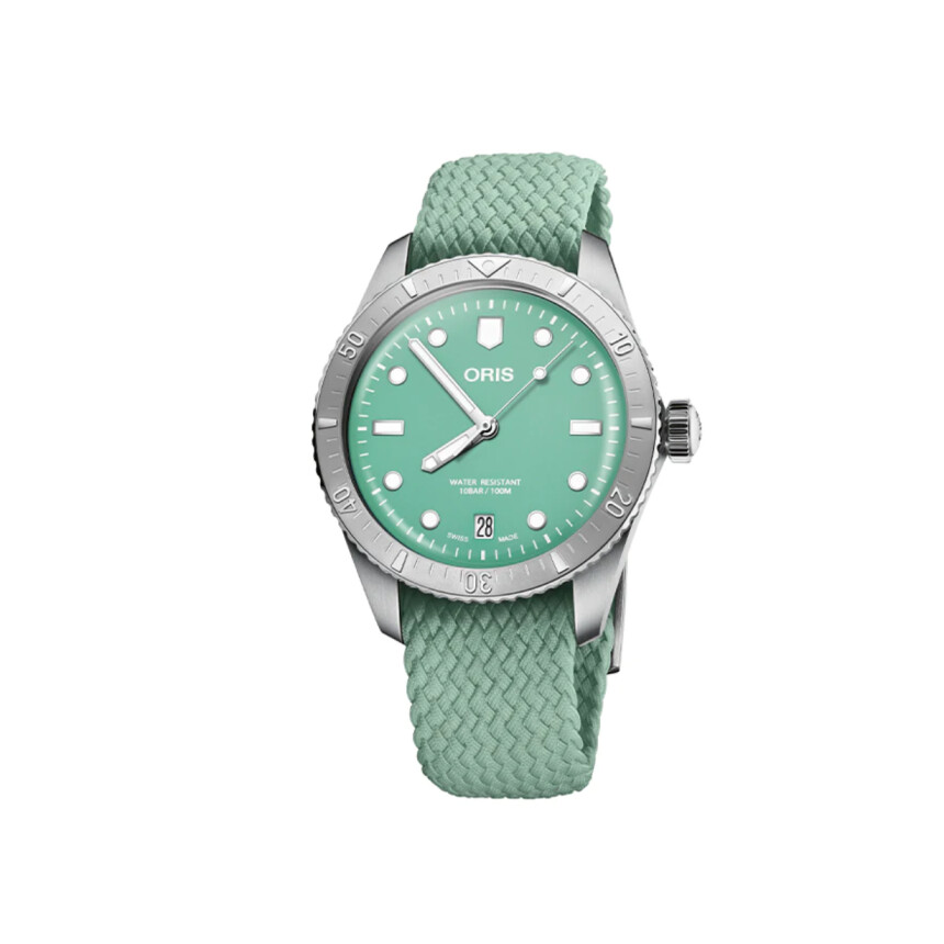 Oris Divers SIXTY-FIVE watch on green fabric