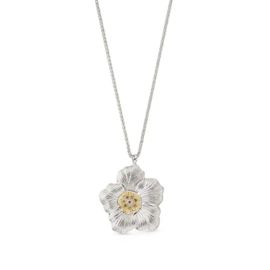 Buccellati Blossoms Gardenia pendant in silver and brown diamonds