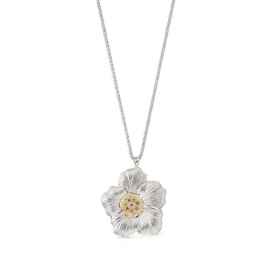 Pendentif Buccellati Blossoms Gardénia en argent et diamants brun