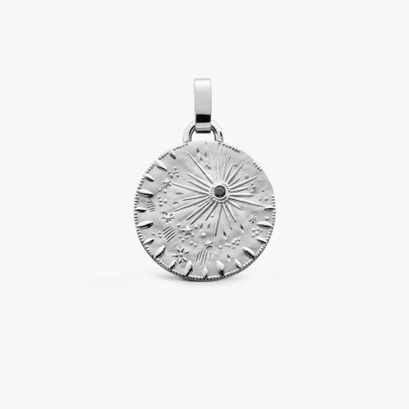 Médaille Arthus Bertrand Pluie d'étoiles en or blanc et diamant noir 23mm