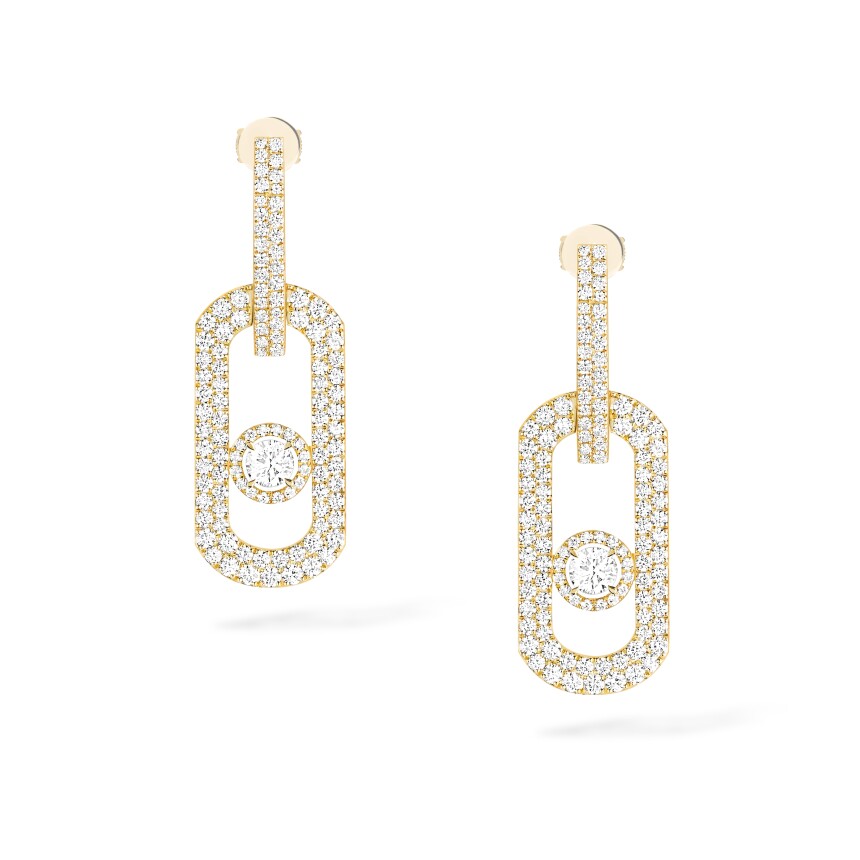 Dangling earrings Messika So Move pavé in yellow gold and diamonds