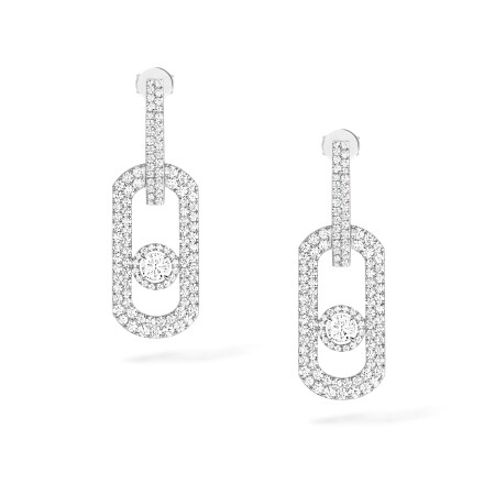 Boucles d'oreilles pendantes Messika So Move pavé XL en or blanc et diamants