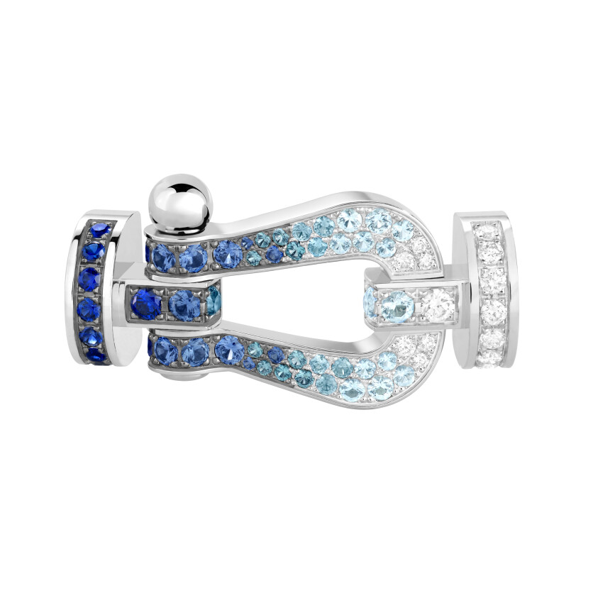 Fred Force 10 Clasp Size L in white gold, diamonds, sapphires, aqua-marines and topazes