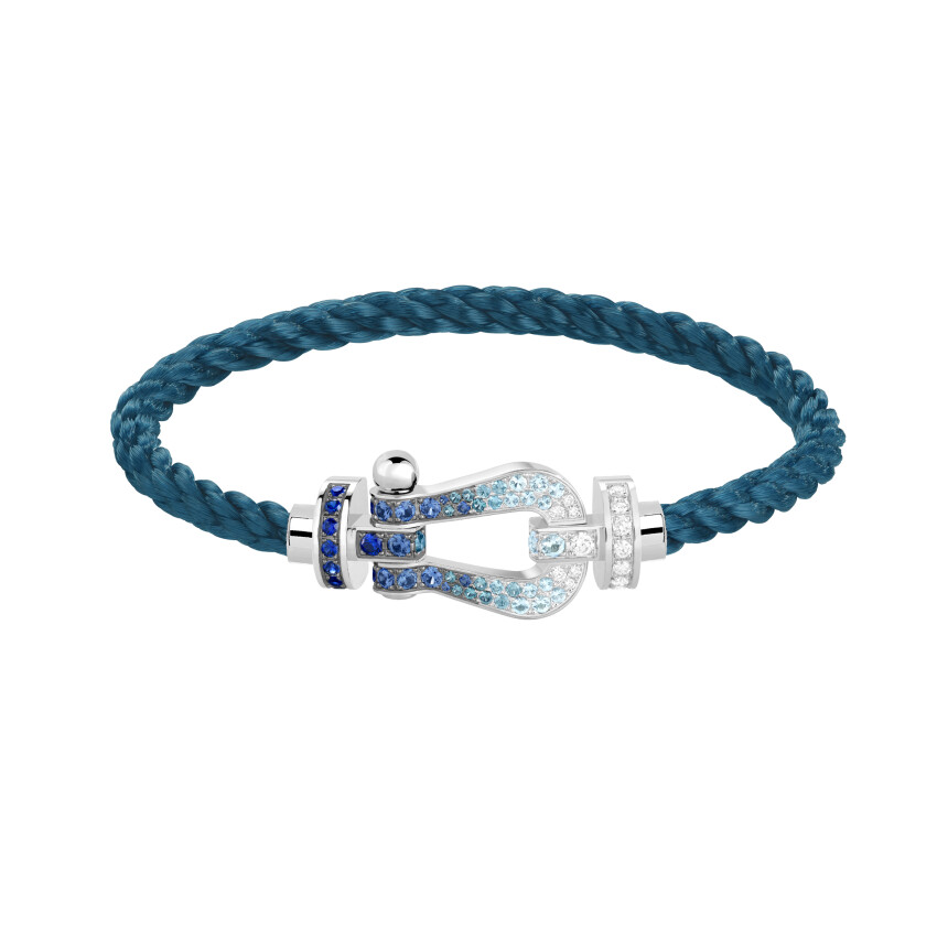 Fred Force 10 Bracelet with a size L Clasp in white gold, diamonds, sapphires, topaz and aqua-marines
