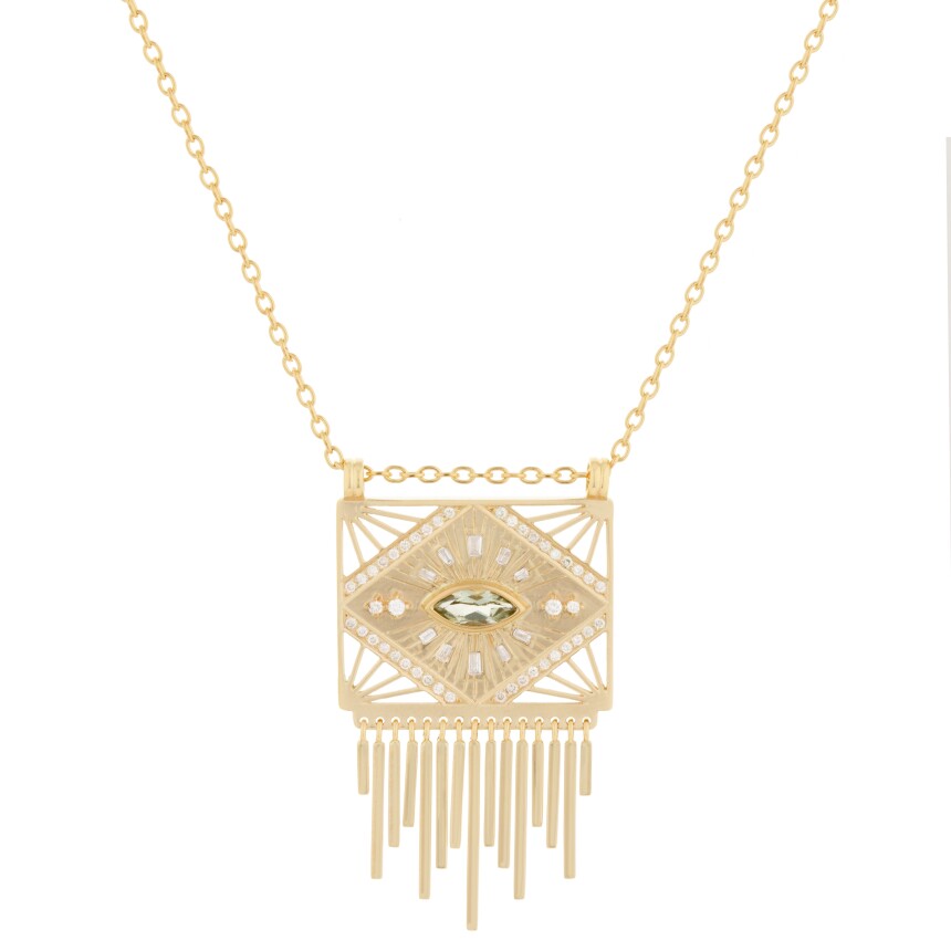 Celine Daoust Plate Marquize Eye Necklace in yellow gold, tourmaline and diamonds