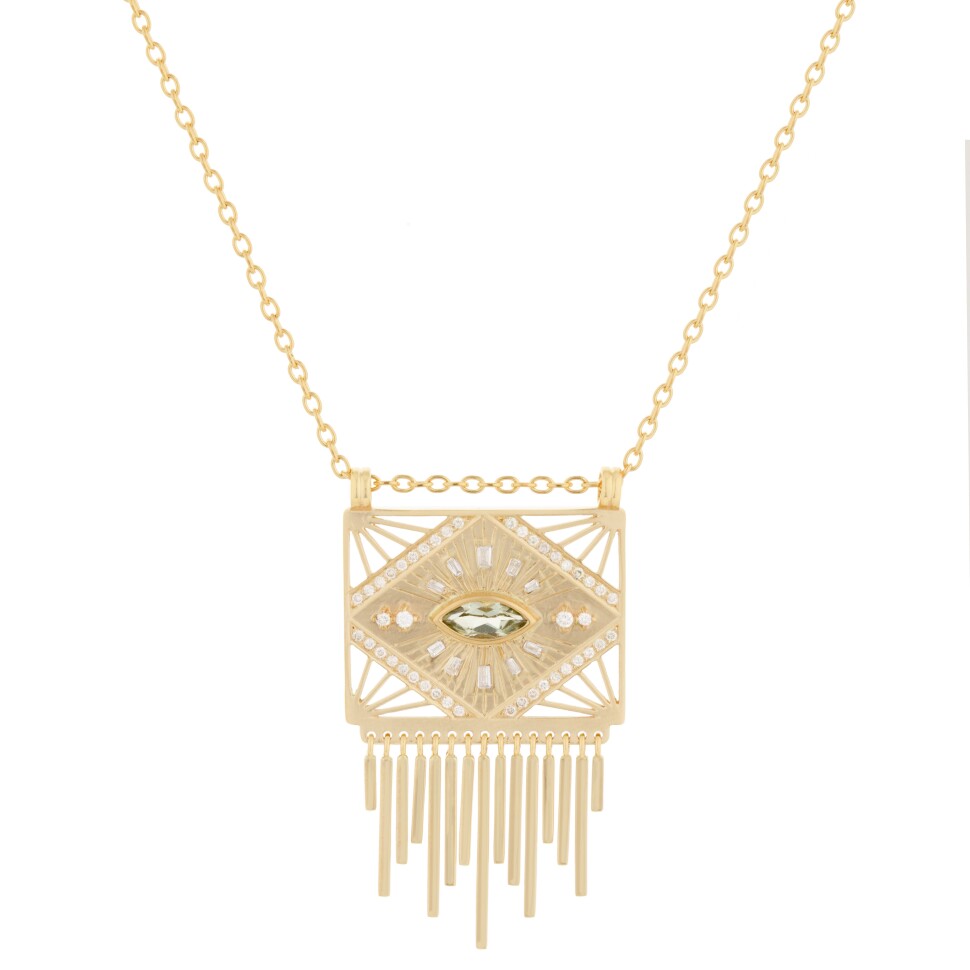 Celine Daoust Plate Marquize Eye Necklace in yellow gold, tourmaline and diamonds