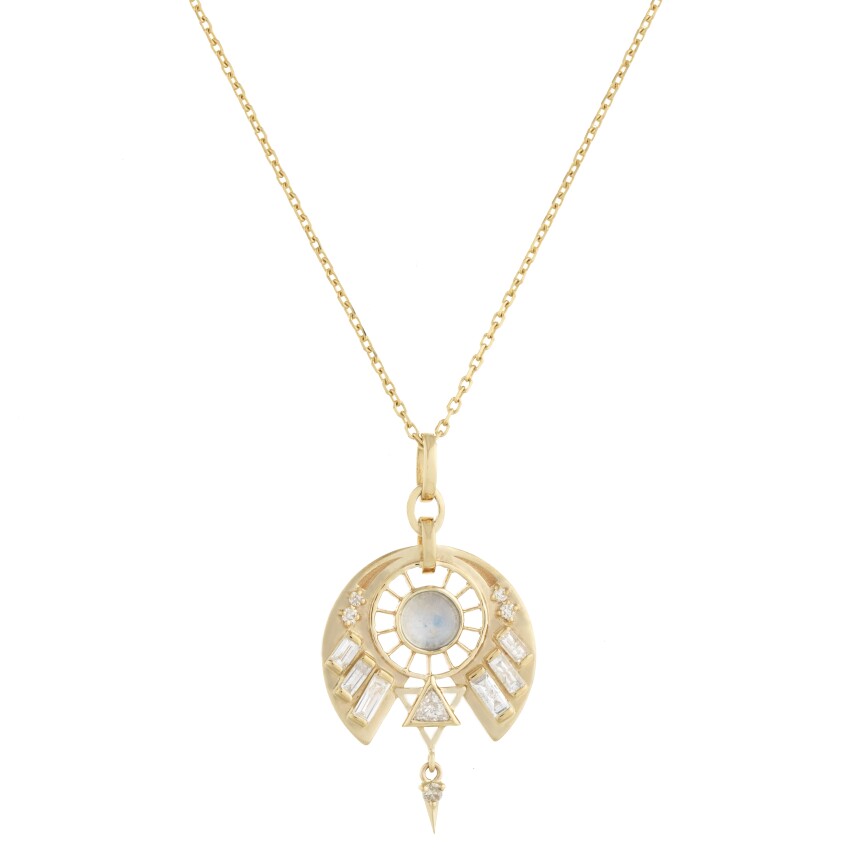 Celine Daoust Phoenix Necklace in yellow gold, diamonds and moonstone