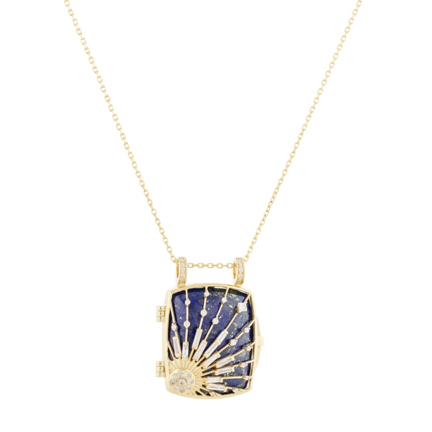 Celine Daoust Box Sun Lapis Lazuli Necklace in yellow gold, diamonds and lapis lazuli