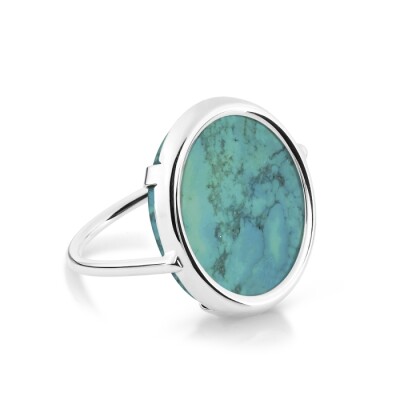 Bague Ginette NY DISC RING en or blanc et turquoise