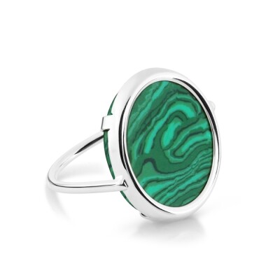 Bague Ginette NY DISC RING en or blanc et malachite