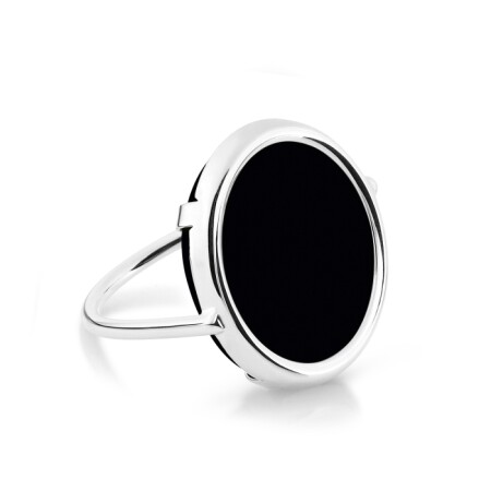 Bague Ginette NY DISC RING en or blanc et Onyx