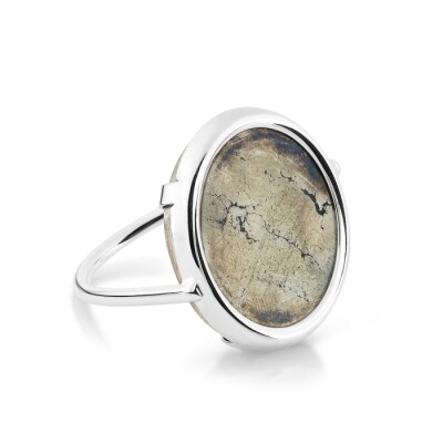 Bague Ginette NY DISC RING en or blanc et pyrite