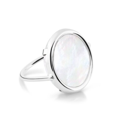 Bague Ginette NY DISC RING en or blanc et nacre blanche