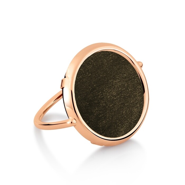 Ginette NY DISC RING ring in pink gold and obsidian