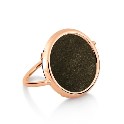 Bague Ginette NY DISC RING en or rose et obsidienne