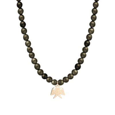 Collier Ginette NY Georgia bead en or rose et  obsidienne