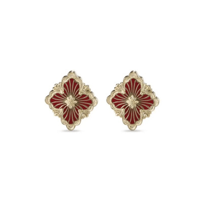 Boucles d'oreilles Buccellati Opera Tulle moyen modèle en or jaune et émail rouge