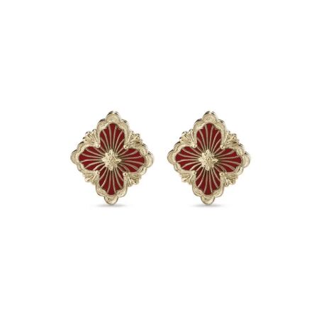 Buccellati Opera Tulle earrings in yellow gold and red enamel