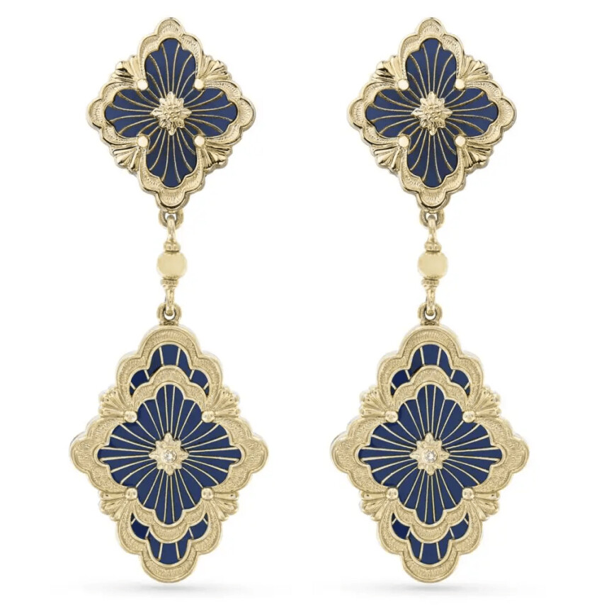 Buccellati Opera Tulle earrings in yellow gold and blue enamel