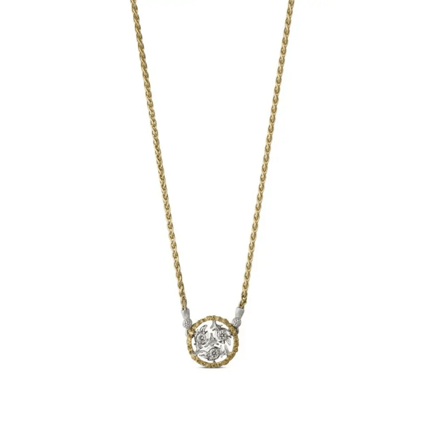 Buccellati Ramage necklace in yellow gold, white gold and diamonds