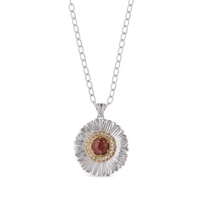 Collier Buccellati Blossom colors margerite en agrent et jaspe rouge