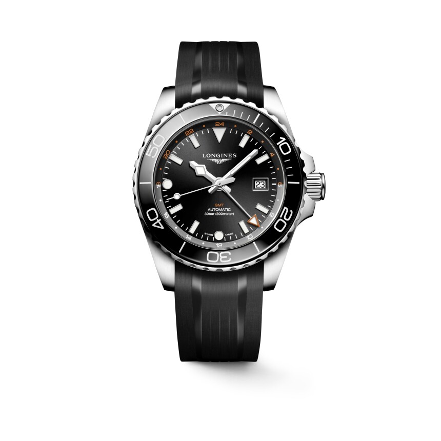 Montre Longines Hydroconquest GMT cadran noir bracelet caoutchouc - 43mm