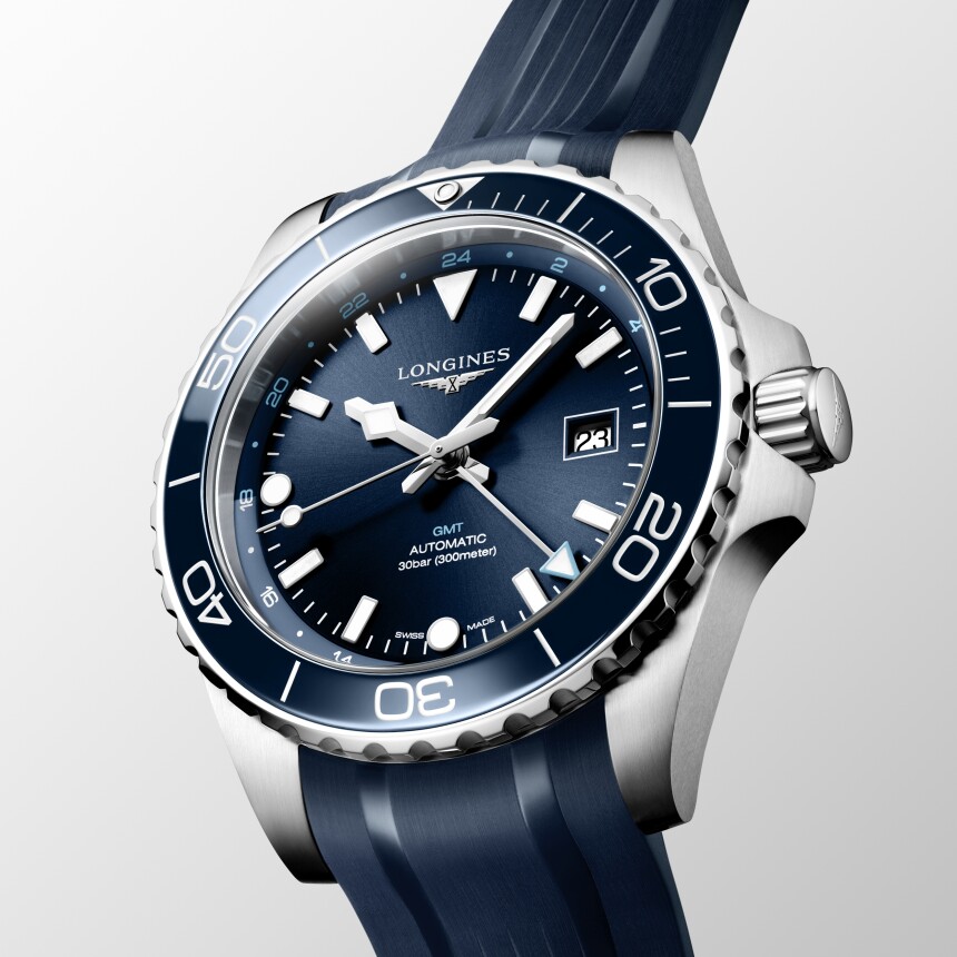 Longines Hydroconquest GMT Watch blue dial and rubber bracelet - 43mm