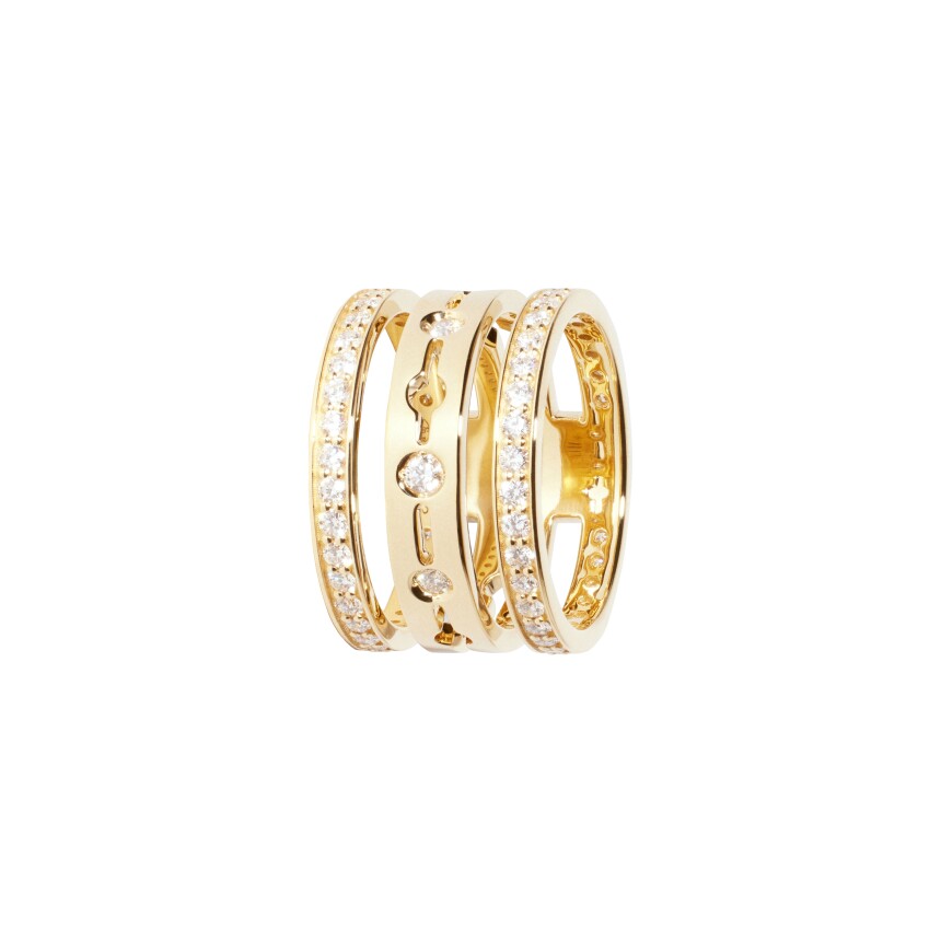 dinh van Pulse 3 rows paved ring in yellow gold and diamonds