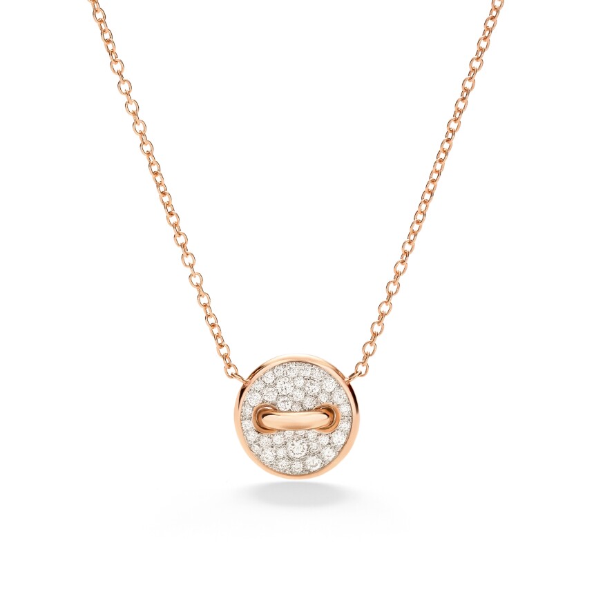 Pomellato Pom Pom Dot necklace in pink gold paved with diamond and mother-of-pearl