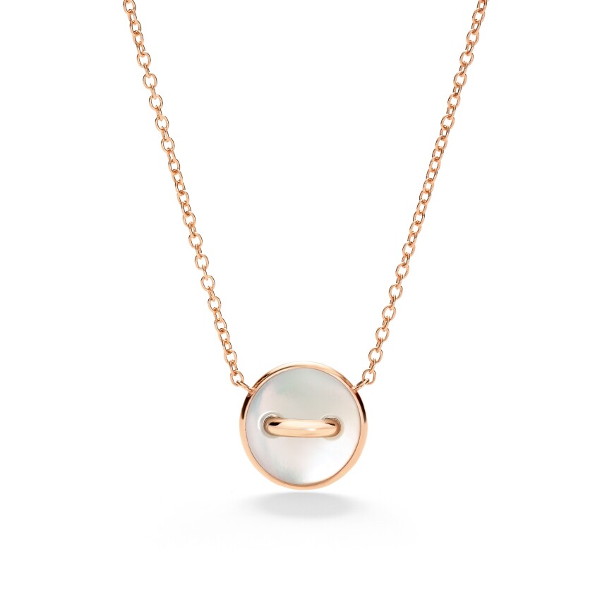 Pomellato Pom Pom Dot necklace in pink gold paved with diamond and mother-of-pearl