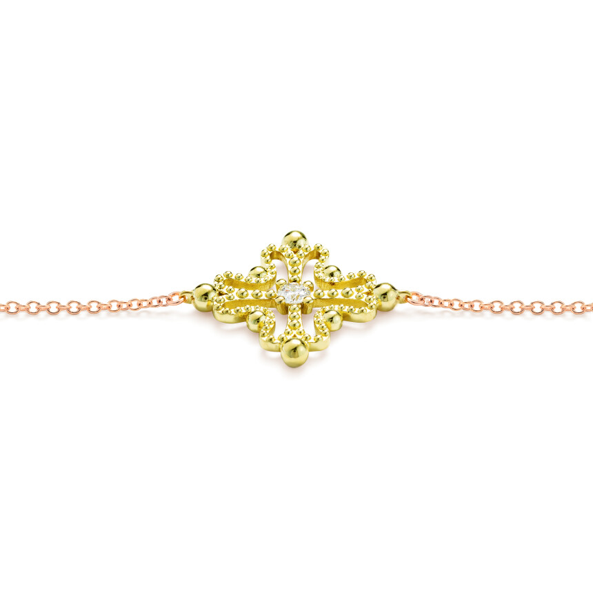 Bracelet Mellerio Les Muses Nina Green Diamant et Perles dorées, or vert et or rose