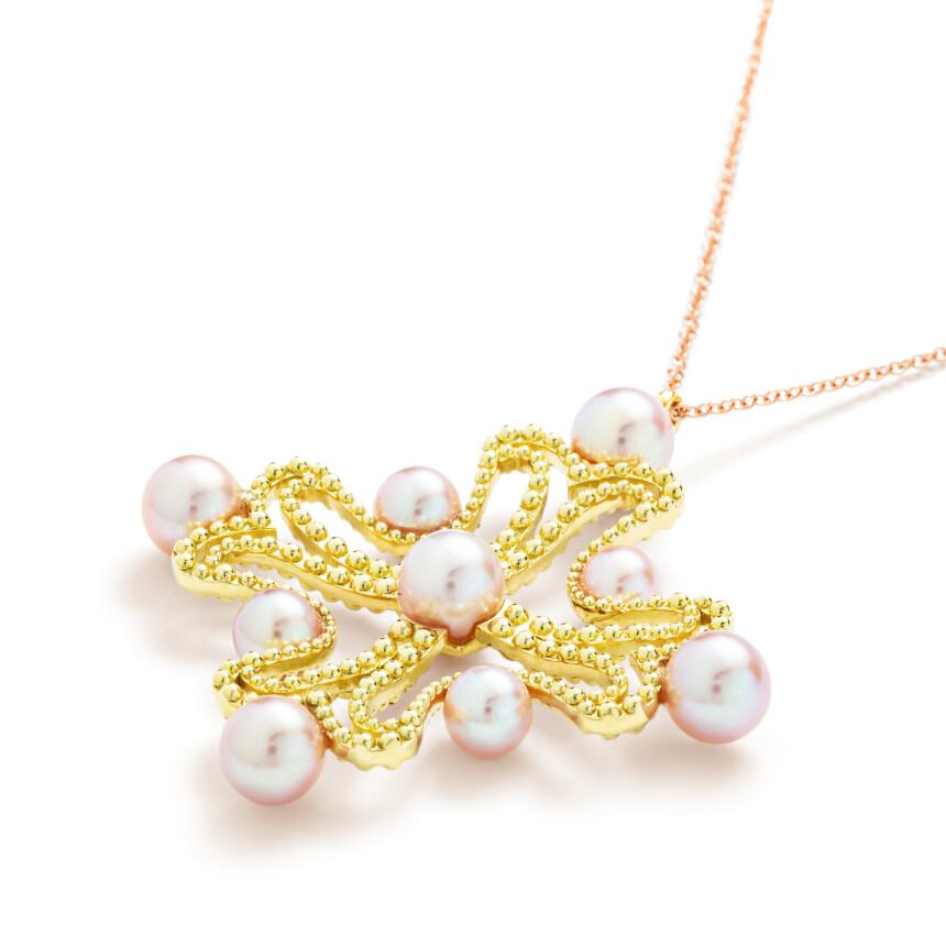 Mellerio Les Muses Nina Jumbo necklace in green gold and pearls