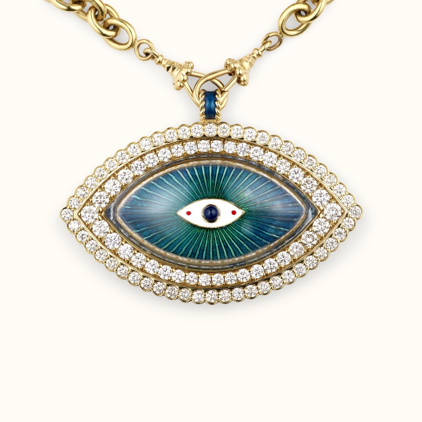 Collier Marie Lichtenberg Eye Play  XL en or jaune, émail, diamants et saphirs