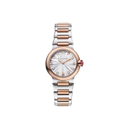 Montre Bulgari LVCEA  en or rose et acier cadran 28mm en nacre blanche